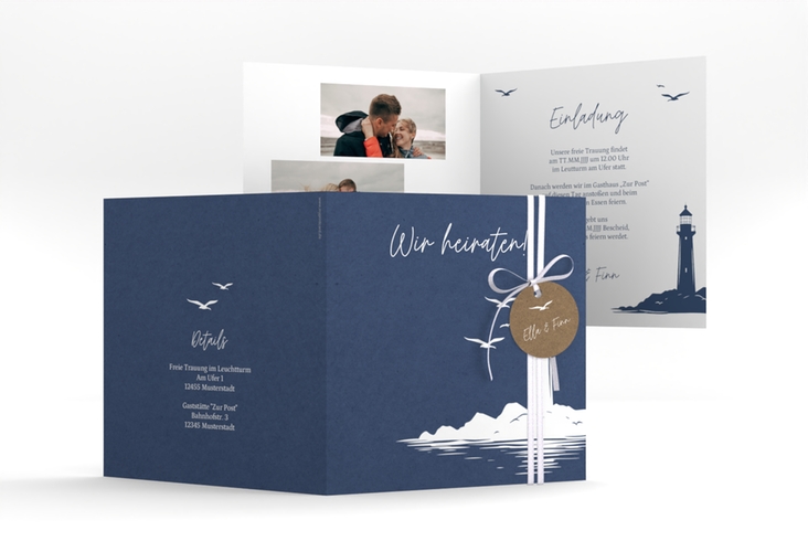 Hochzeitseinladung Leuchtturm quadr. Klappkarte