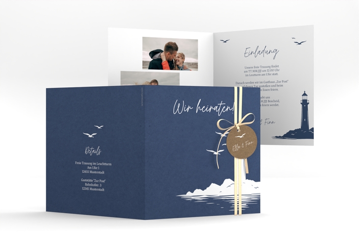 Hochzeitseinladung Leuchtturm quadr. Klappkarte