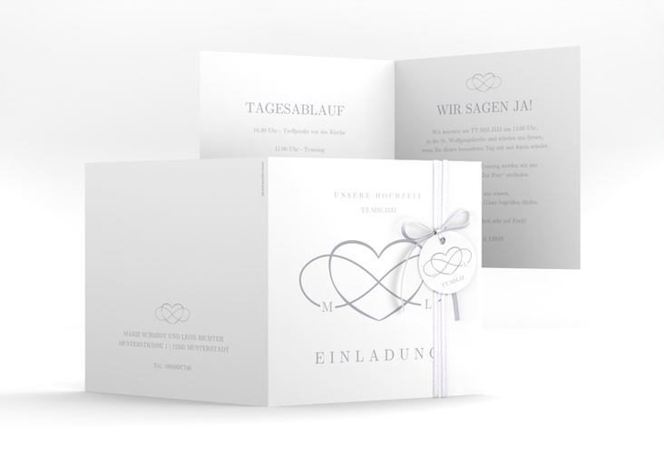 Hochzeitseinladung Infinity quadr. Klappkarte grau