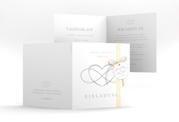 Hochzeitseinladung Infinity quadr. Klappkarte grau