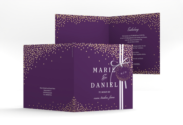 Hochzeitseinladung Glitter quadr. Klappkarte lila