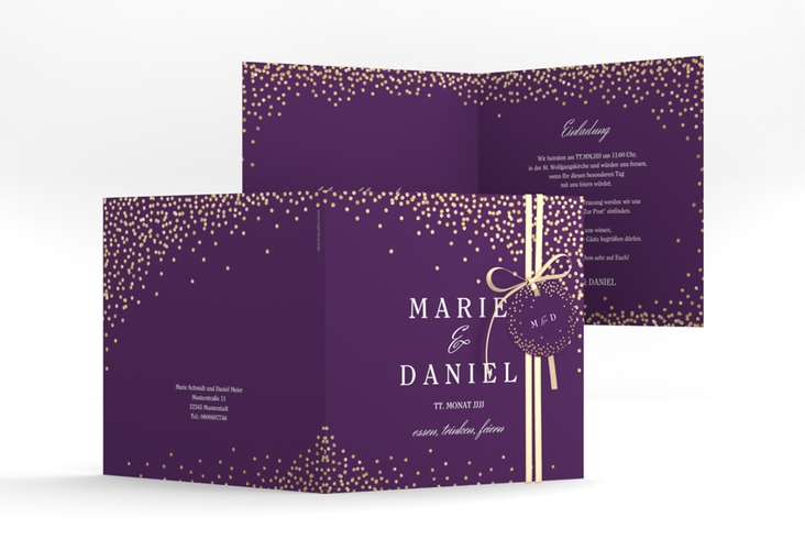 Hochzeitseinladung Glitter quadr. Klappkarte lila