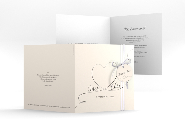 Hochzeitseinladung Dolce quadr. Klappkarte beige hochglanz