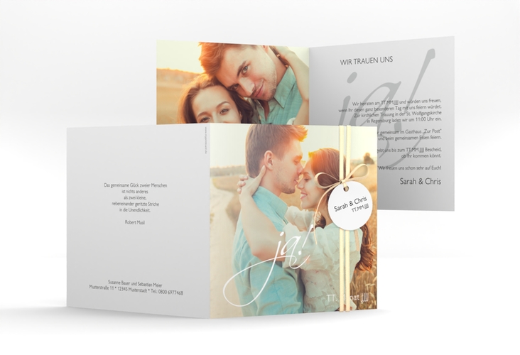 Hochzeitseinladung Clarity quadr. Klappkarte weiss hochglanz
