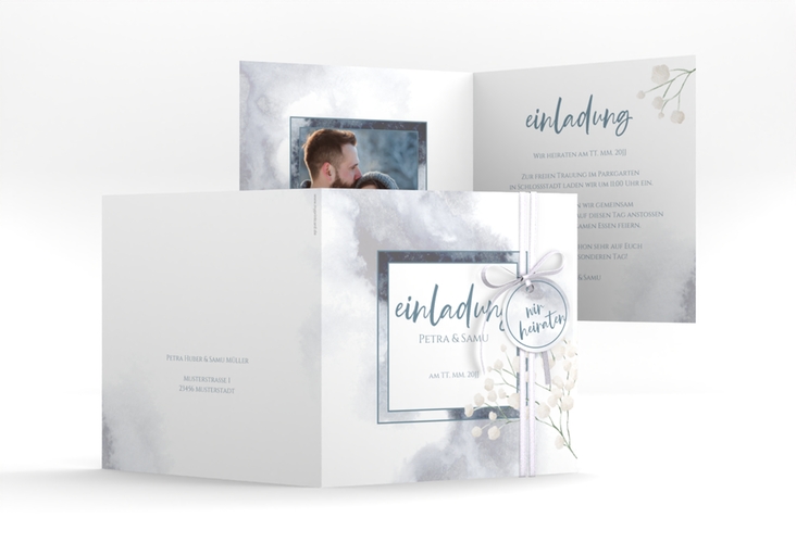 Hochzeitseinladung Winter quadr. Klappkarte mit Schleierkraut