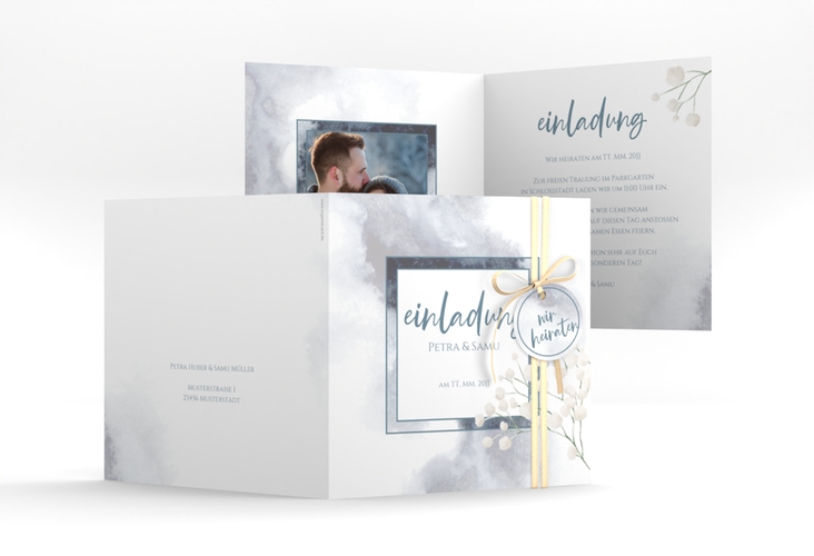 Hochzeitseinladung Winter quadr. Klappkarte mit Schleierkraut