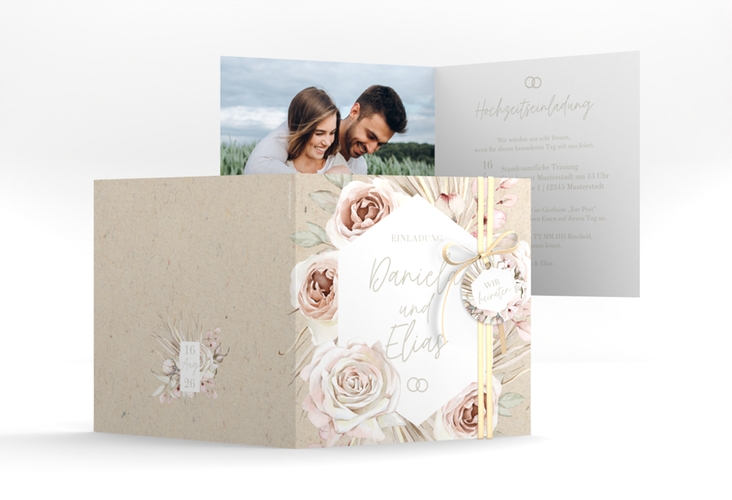 Hochzeitseinladung Bohorose quadr. Klappkarte