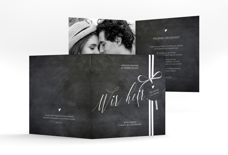 Hochzeitseinladung Chalkboard quadr. Klappkarte mit Folienveredelung
