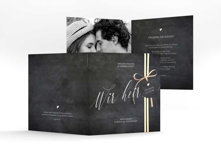 Hochzeitseinladung Chalkboard quadr. Klappkarte mit Folienveredelung