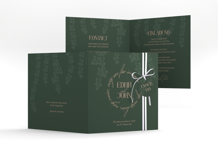 Hochzeitseinladung Efeugrün quadr. Klappkarte im Fantasy-Elfen-Design mit Efeu
