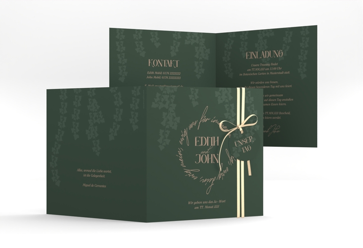 Hochzeitseinladung Efeugrün quadr. Klappkarte im Fantasy-Elfen-Design mit Efeu