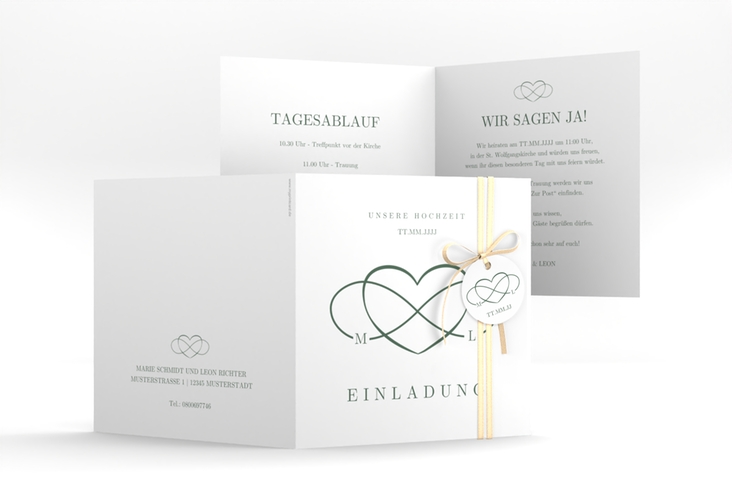 Hochzeitseinladung Infinity quadr. Klappkarte gruen