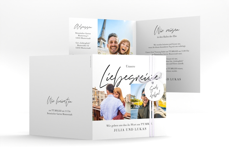 Hochzeitseinladung Liebesreise quadr. Klappkarte bunt