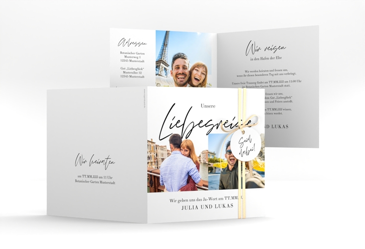 Hochzeitseinladung Liebesreise quadr. Klappkarte bunt