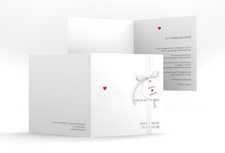 Hochzeitseinladung Embossing quadr. Klappkarte rot hochglanz