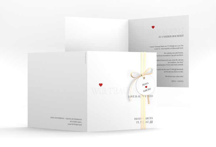 Hochzeitseinladung Embossing quadr. Klappkarte rot hochglanz