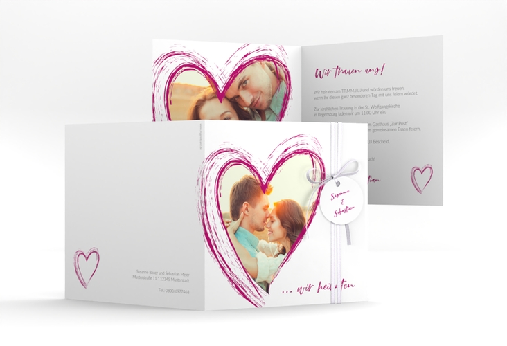 Hochzeitseinladung Liebe quadr. Klappkarte pink hochglanz