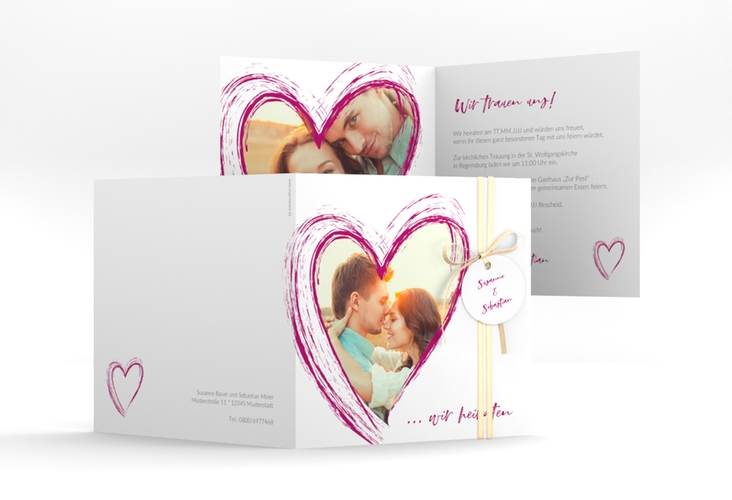 Hochzeitseinladung Liebe quadr. Klappkarte pink hochglanz