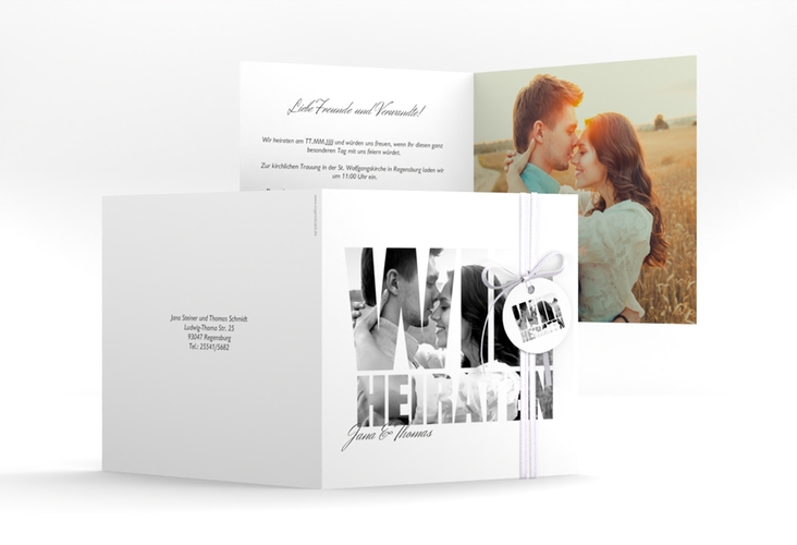 Hochzeitseinladung Letters quadr. Klappkarte weiss hochglanz
