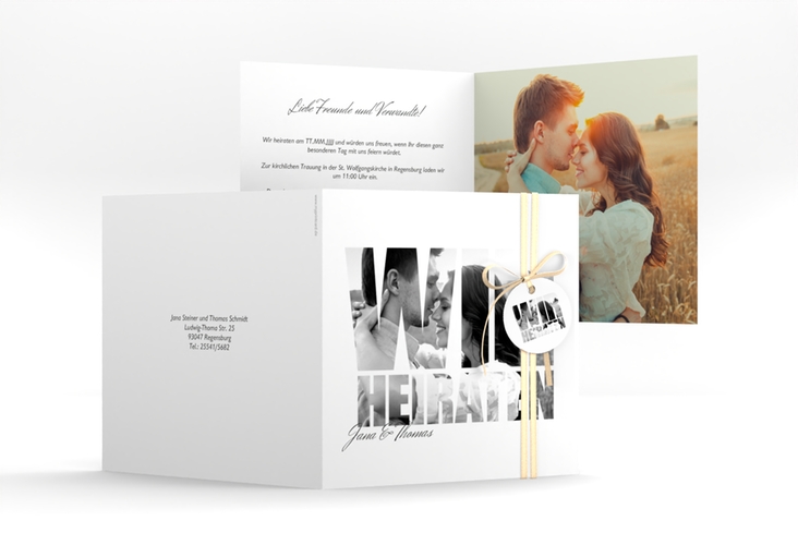 Hochzeitseinladung Letters quadr. Klappkarte weiss hochglanz