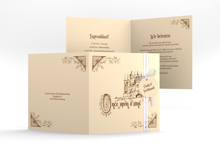 Hochzeitseinladung Storybook quadr. Klappkarte hochglanz mit Märchenschloss