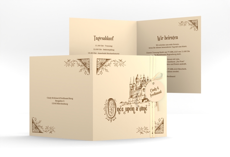 Hochzeitseinladung Storybook quadr. Klappkarte hochglanz mit Märchenschloss