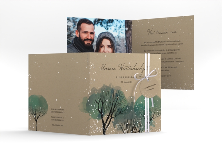 Hochzeitseinladung Winterhochzeit quadr. Klappkarte Kraftpapier hochglanz