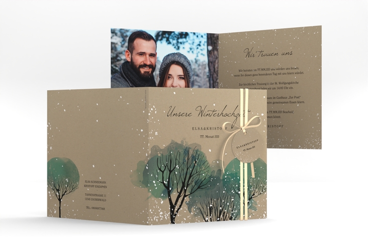 Hochzeitseinladung Winterhochzeit quadr. Klappkarte Kraftpapier hochglanz