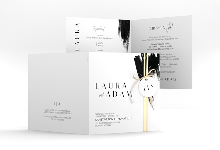 Hochzeitseinladung Brush quadr. Klappkarte schwarz hochglanz