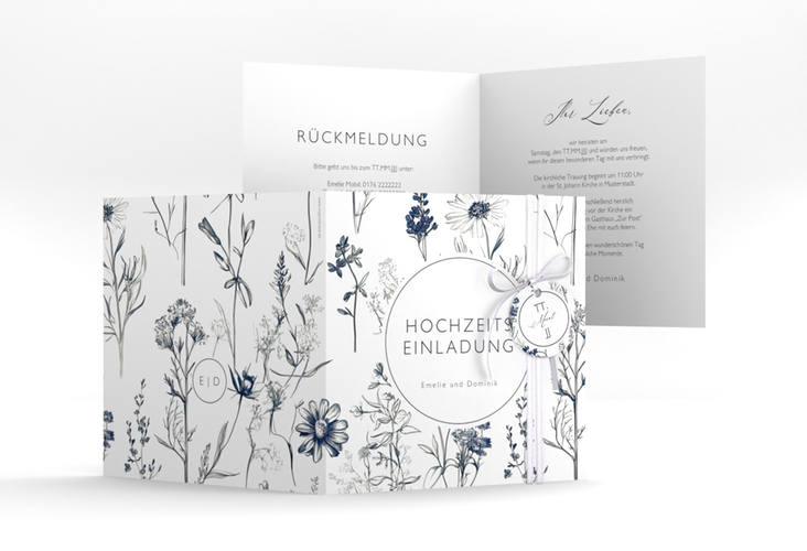 Hochzeitseinladung Chinoiserie Floral quadr. Klappkarte weiss hochglanz