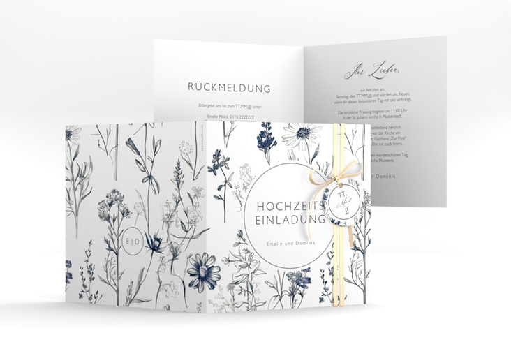 Hochzeitseinladung Chinoiserie Floral quadr. Klappkarte weiss hochglanz