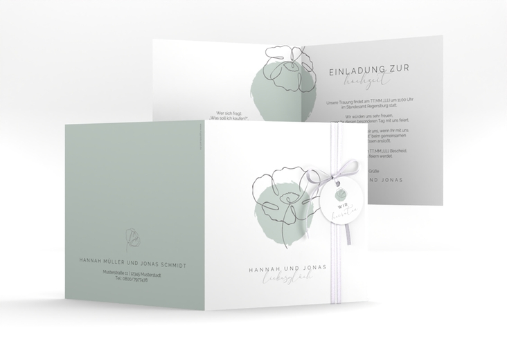 Hochzeitseinladung Flowerline quadr. Klappkarte