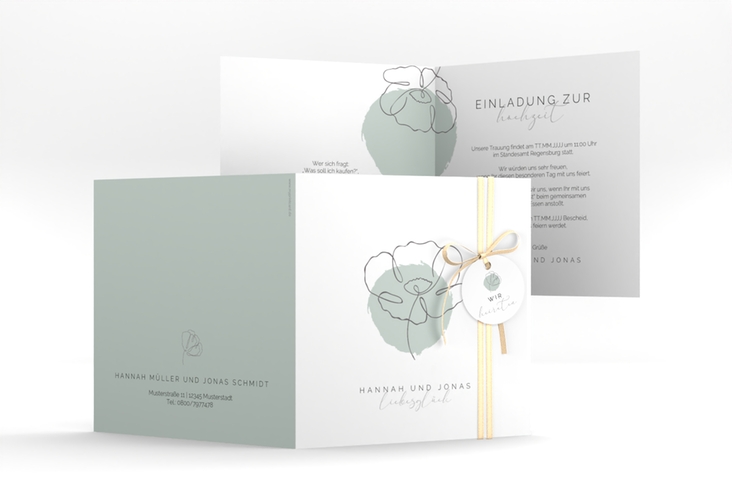 Hochzeitseinladung Flowerline quadr. Klappkarte
