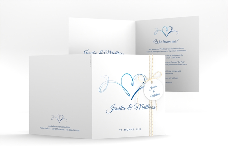Hochzeitseinladung Envie quadr. Klappkarte blau hochglanz