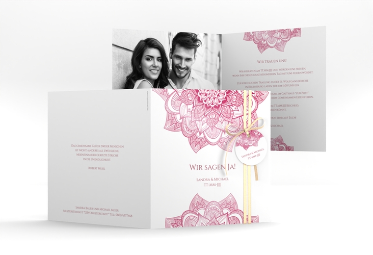 Hochzeitseinladung Delight quadr. Klappkarte pink hochglanz