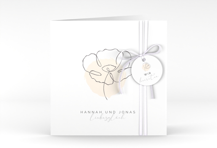 Hochzeitseinladung Flowerline quadr. Klappkarte apricot hochglanz