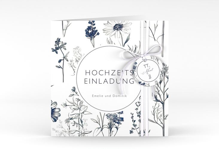 Hochzeitseinladung Chinoiserie Floral quadr. Klappkarte weiss hochglanz