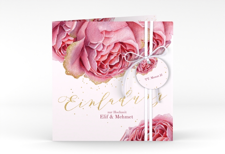 Hochzeitseinladung Cherie quadr. Klappkarte rosa
