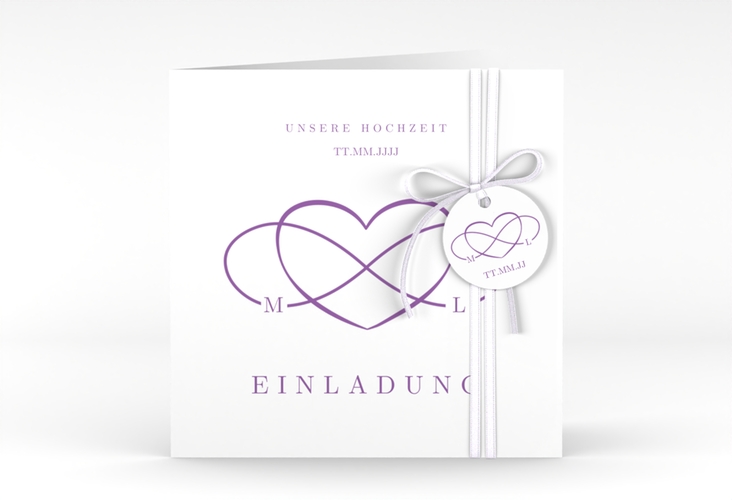 Hochzeitseinladung Infinity quadr. Klappkarte lila