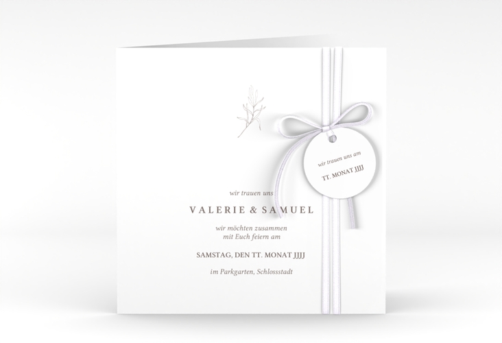 Hochzeitseinladung Ivy quadr. Klappkarte weiss hochglanz minimalistisch mit kleiner botanischer Illustration