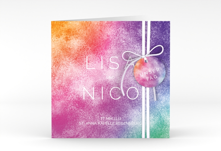 Hochzeitseinladung Colorful quadr. Klappkarte bunt