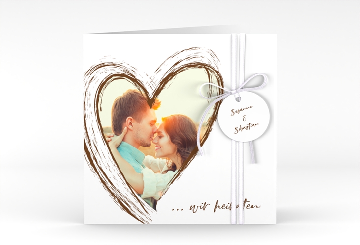 Hochzeitseinladung Liebe quadr. Klappkarte braun