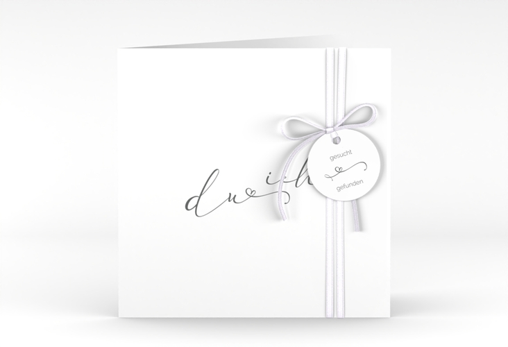 Hochzeitseinladung Zweisamkeit quadr. Klappkarte weiss hochglanz im minimalistischen Stil mit Aufschrift du & ich