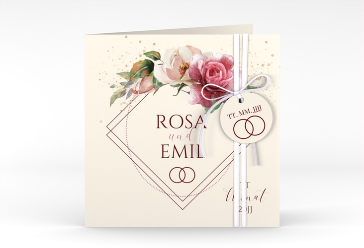 Hochzeitseinladung Rosenbogen quadr. Klappkarte