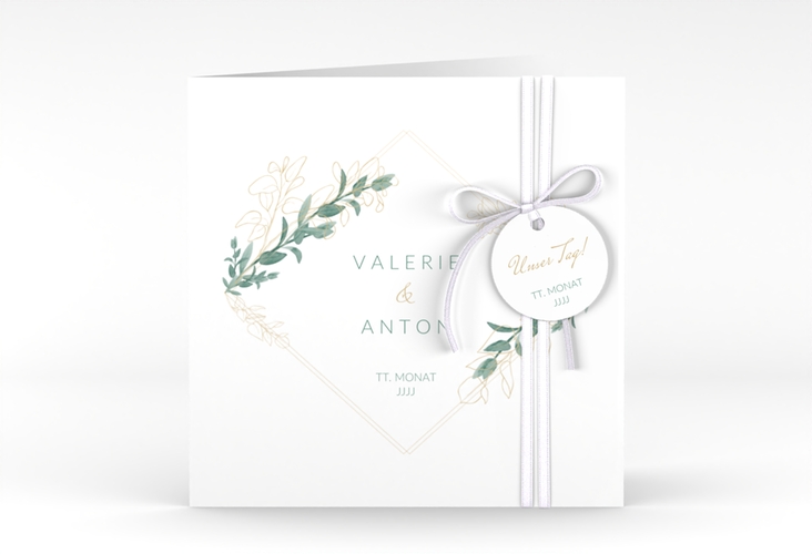 Hochzeitseinladung Verde quadr. Klappkarte weiss hochglanz