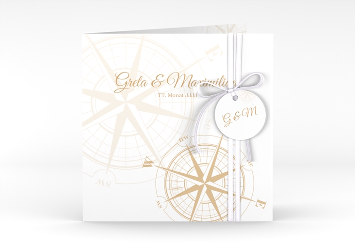 Hochzeitseinladung Windrose quadr. Klappkarte beige