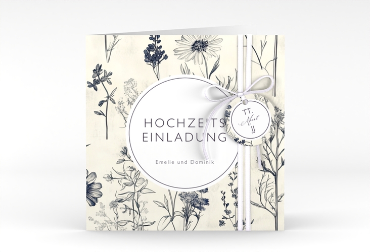 Hochzeitseinladung Chinoiserie Floral quadr. Klappkarte beige hochglanz