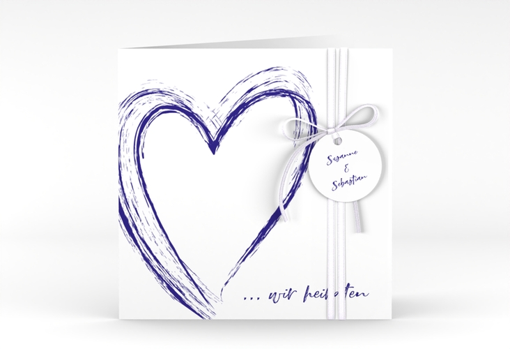 Hochzeitseinladung Liebe quadr. Klappkarte blau hochglanz