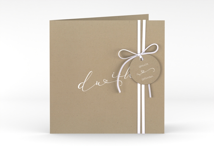 Hochzeitseinladung Zweisamkeit quadr. Klappkarte Kraftpapier hochglanz im minimalistischen Stil mit Aufschrift du & ich