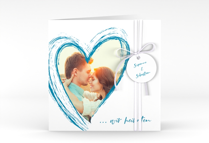 Hochzeitseinladung Liebe quadr. Klappkarte tuerkis hochglanz